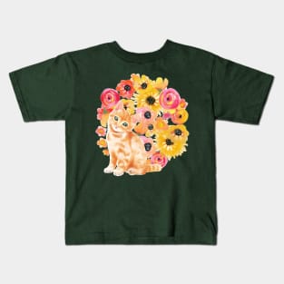 Watercolor Ginger Kitten Kids T-Shirt